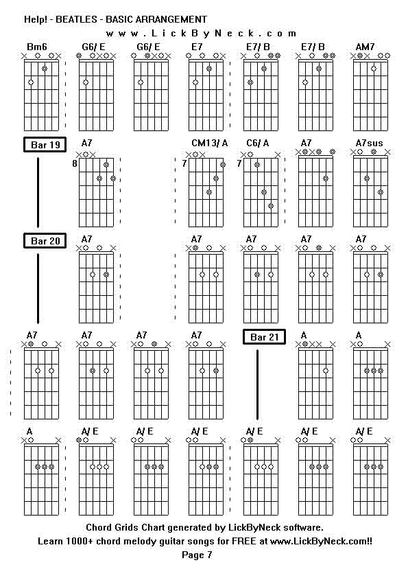 Chord Grids Chart of chord melody fingerstyle guitar song-Help! - BEATLES - BASIC ARRANGEMENT,generated by LickByNeck software.